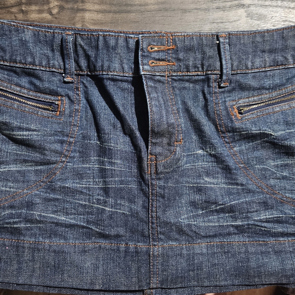 Denim Mini Skirt with Zipper Pockets
